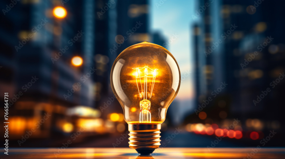 Innovation in the City Urban Energy Concept Glowing Light Bulb Outdoors