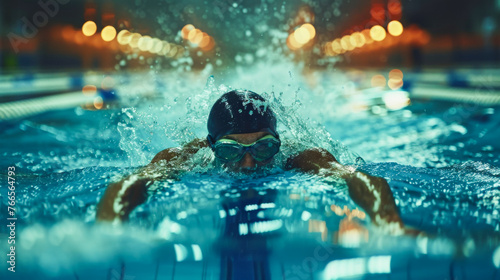 Swimmer's Powerful Stroke Intense Swimming Training Competitive Pool Lap © Paula