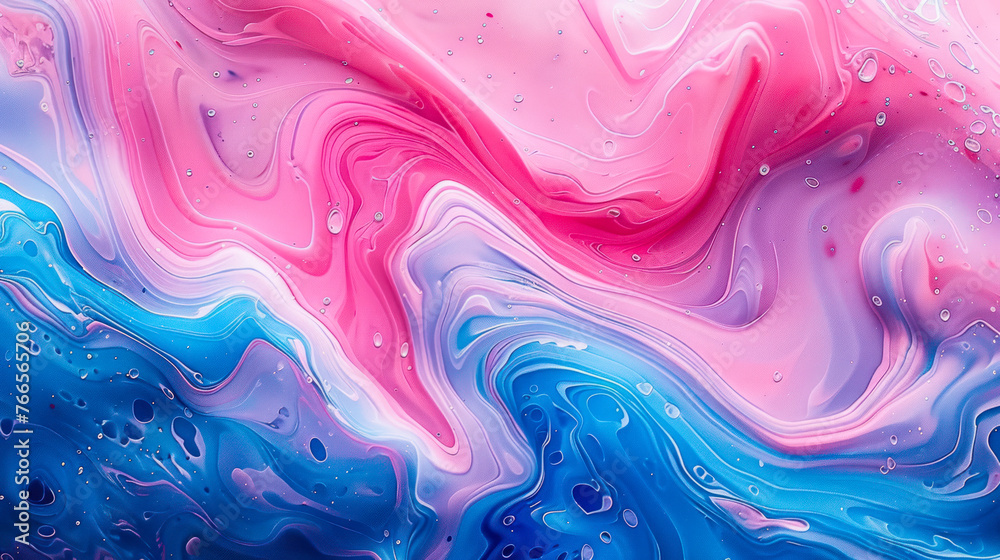Vibrant Pink and Blue Swirls in Abstract Fluid Art Pattern Resembling Marbled Waves of a Dreamlike Candy Ocean