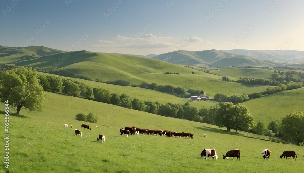 Serene Idyllic Countryside With Rolling Hills And Upscaled 3