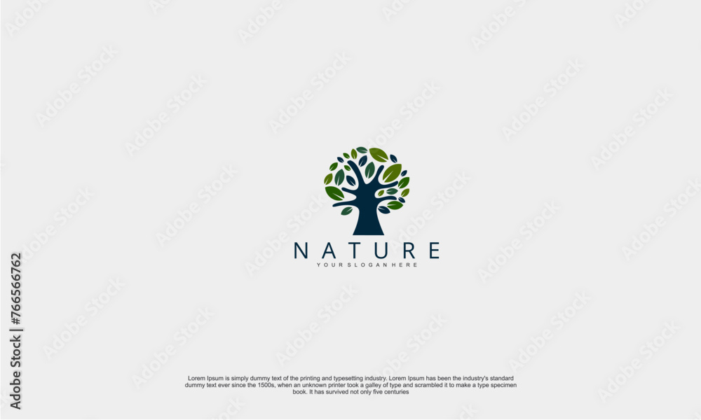 Natural tree and leaf,  minimalist simple design for nature product ecology logo concept simple design. Vector design illustration