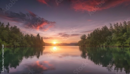 Serene Sunset Over A Calm Lake With Vibrant Hues Upscaled 4