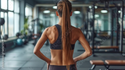 Woman With Ponytail Working Out in Gym