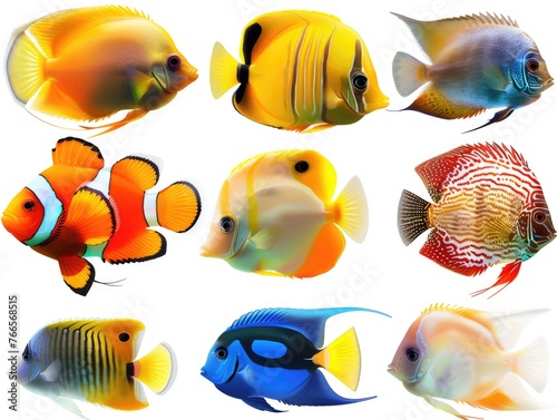 A collection of colorful fish with different shapes and sizes. Concept of diversity and beauty in the underwater world