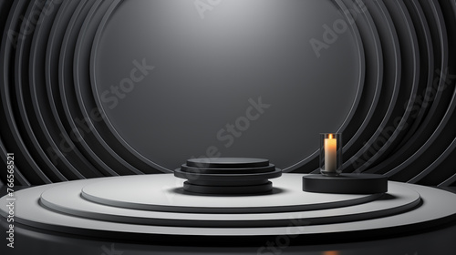 Black product background stand or podium pedestal on advertising with black background