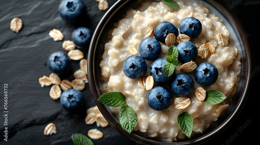 bowl of yogurt with blueberries top view generative ai bowl of yogurt with blueberries top view generative ai