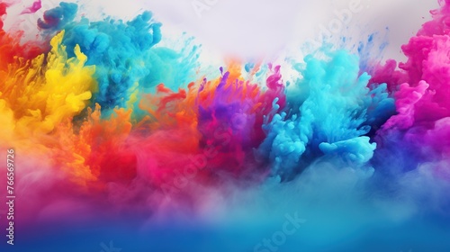 Colorful rainbow paint color powder or multi color clouds at sky for Holi celebration background.