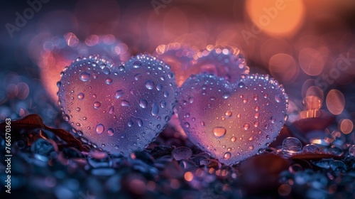 Two Heart-Shaped Water Droplets on Table