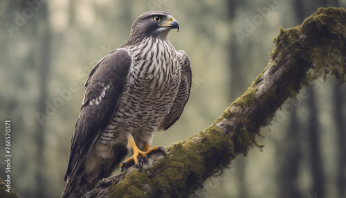 Piercing Eyes Scan Forest from Weathered Perch