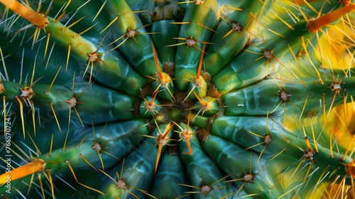 A prickly, spiky texture background with sharp points in vibrant shades of green and yellow. photo