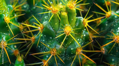 A prickly  spiky texture background with sharp points in vibrant shades of green and yellow.