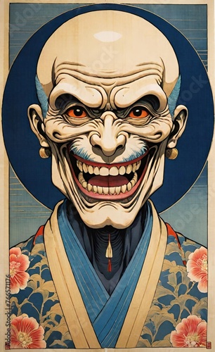 scary man smiling japanese old style illustration