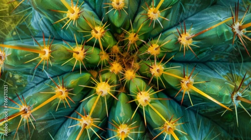 A prickly, spiky texture background with sharp points in vibrant shades of green and yellow.