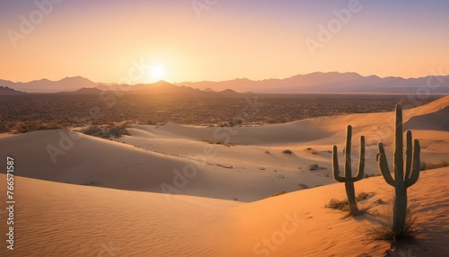 Rugged Desert Landscape At Sunset Warm Colors Pai