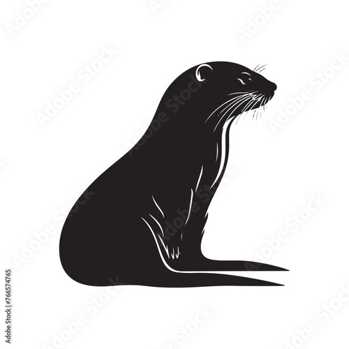 black silhouette of a Otter with thick outline side view isolated