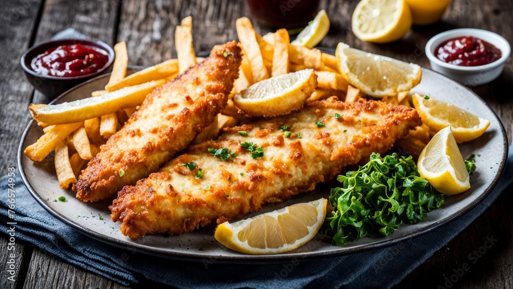 Fish and chips in an advertising style