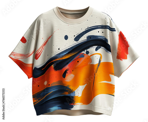 t-shirt template with colorful abstract patterns, front view, generative ai