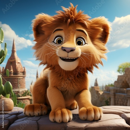 Lion cartoon character. Funny animal 3d illustration