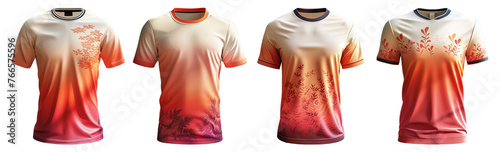 set of sports t-shirts with leaf abstract pattern front view, generative ai