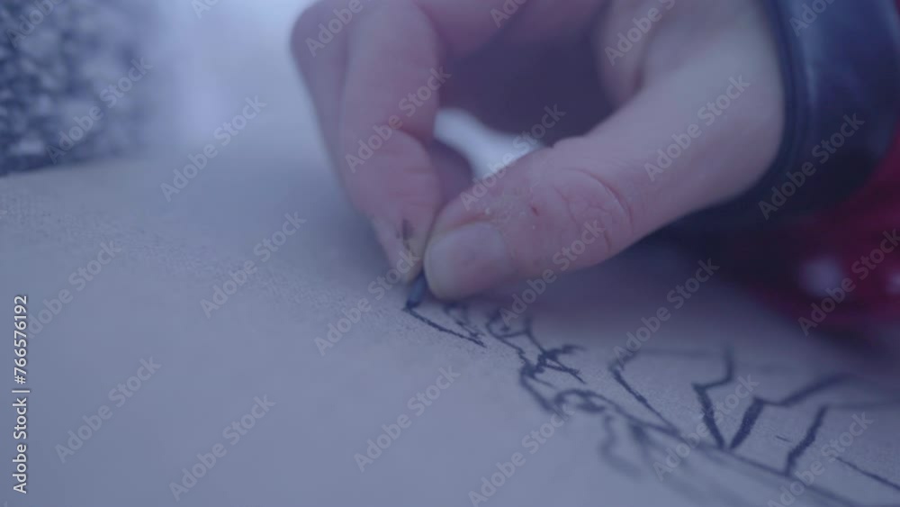 Close-Up Shot Of Hand Of Man Drawing With Pencil Nip In Winter Season - Fairbanks, Alaska Close-Up Shot Of Hand Of Man Drawing With Pencil Nip In Winter Season - Fairbanks, Alaska