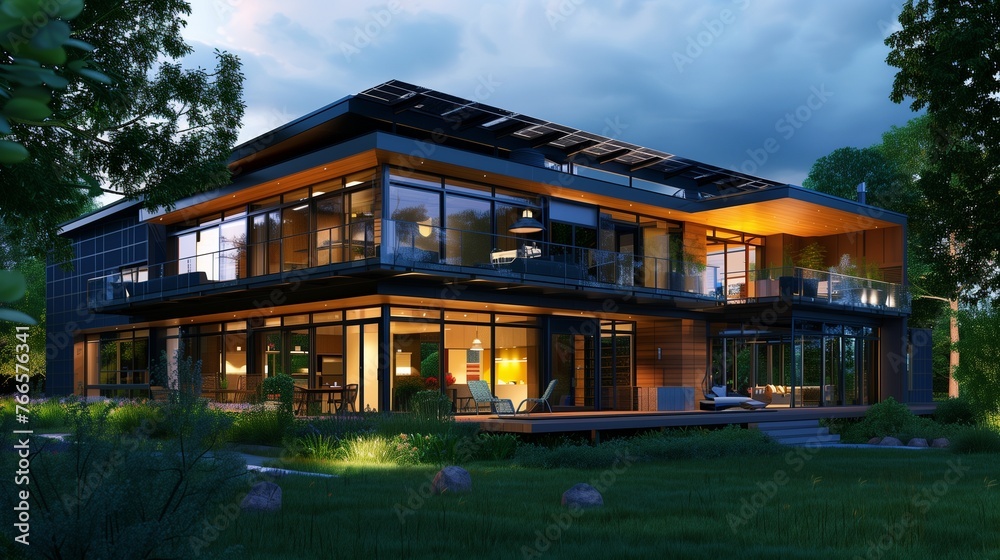 Future-Ready Eco Home: A Pinnacle of Sustainability Featuring Solar Energy Harvesting and Efficient Heat Pump Technology.