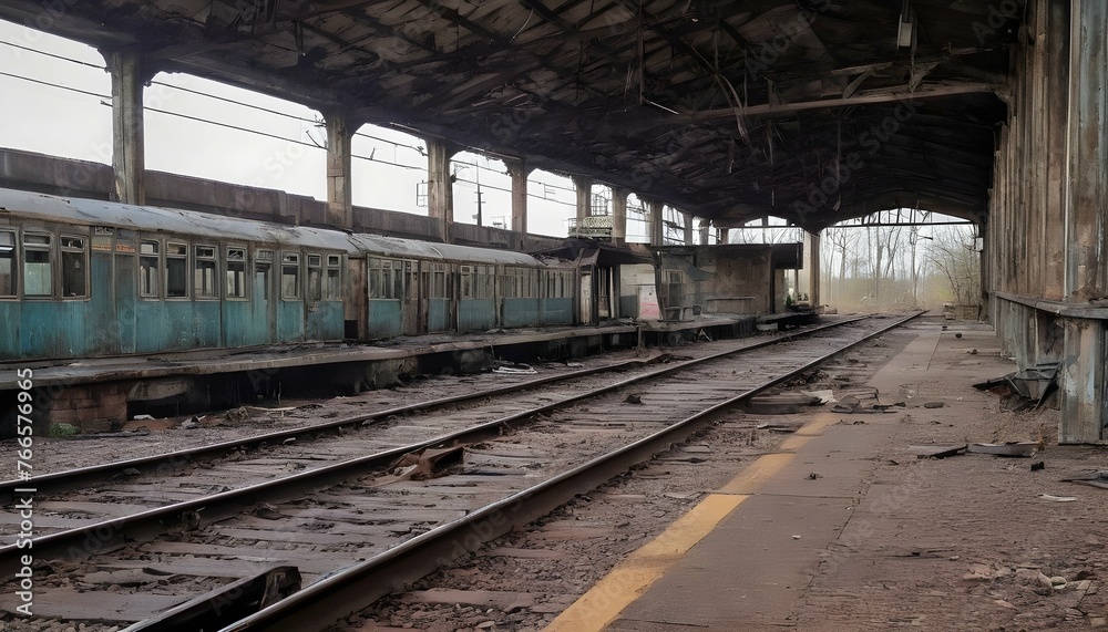 Post Apocalyptic Railway Station Rusted Tracks C Upscaled 2
