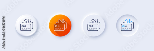 Credit card line icon. Neumorphic, Orange gradient, 3d pin buttons. Send money payment sign. Finance transfer symbol. Line icons. Neumorphic buttons with outline signs. Vector photo