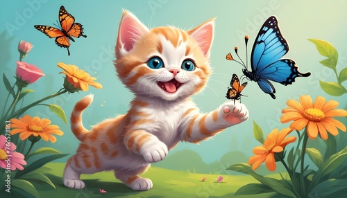 Playful Illustration Of A Joyful Kitten With A But Upscaled 2