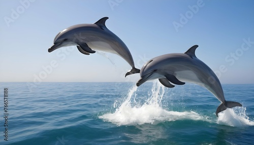Playful Mischievous Dolphins Leaping Joyfully In © Amjad