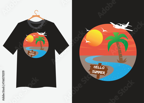 Hello! Summer colorful and fashionable t-shirt design and vector template