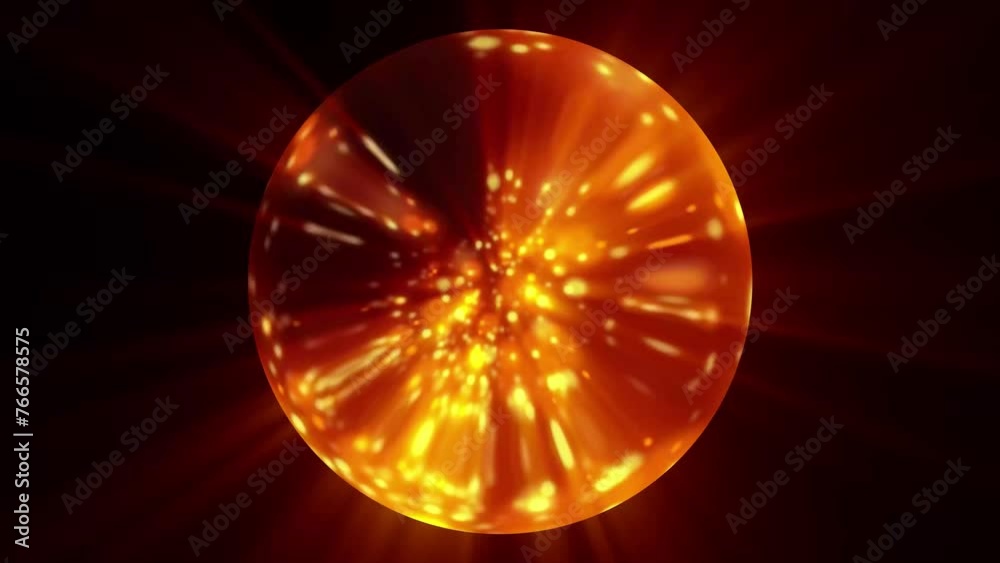 Golden futuristic sphere with particles and glitter inside on a dark background Golden futuristic sphere with particles and glitter inside on a dark background