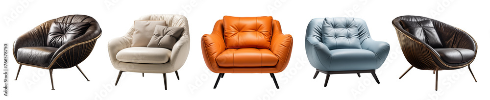 Soft Various furniture armchairs set on a transparent background, PNG Soft Various furniture armchairs set on a transparent background, PNG