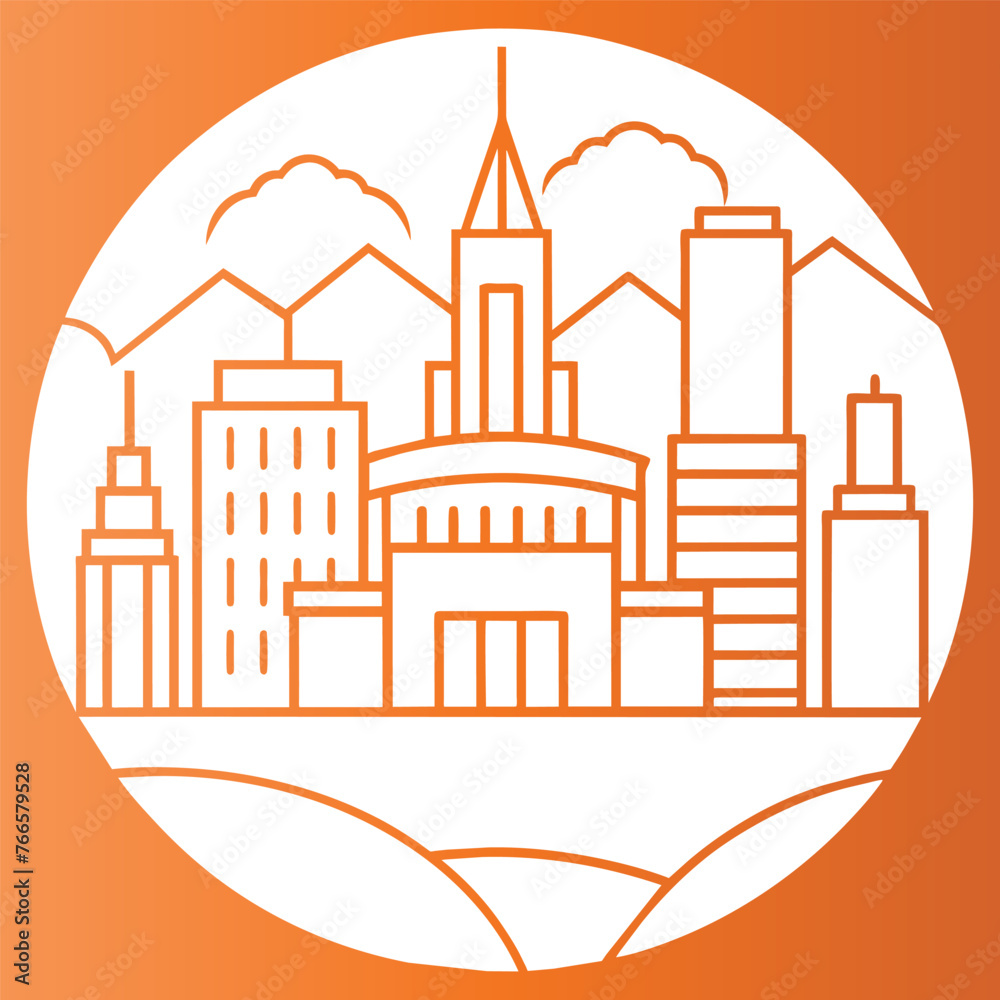 Obraz premium Modern cityscape continuous one line vector drawing. 