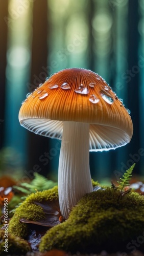A forest mushroom in the moss