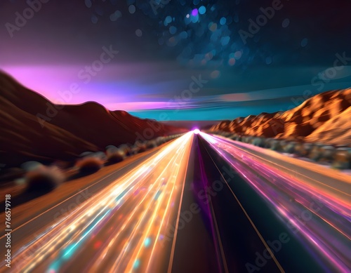 strada nel deserto di notte, lunga esposizione photo