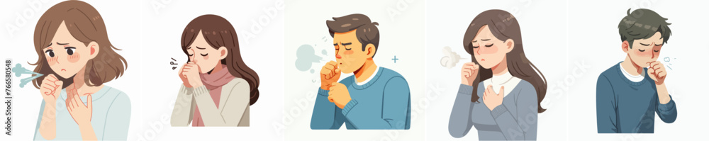 Set Vector illustration of people suffer from coughs in flat design style in flat design style