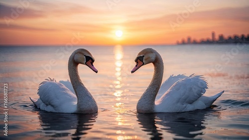 Duet at Dawn: Swans in Harmony with Sunrise