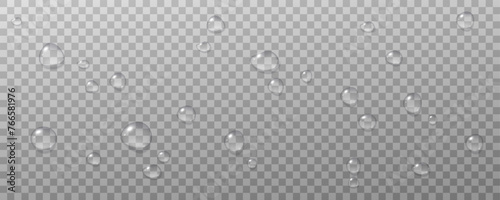 Realistic vector water drops png on a transparent light background. Water condensation on the surface with light reflection and realistic shadow. 3d vector illustration
