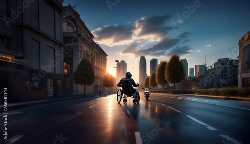 concept of a wheelchair motorcyclist wearing a helmet. Injuries and deaths among motorcyclists