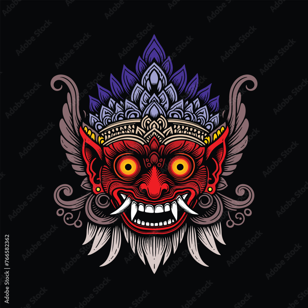 Fototapeta premium Traditional Balinese barong mask vector design - 14