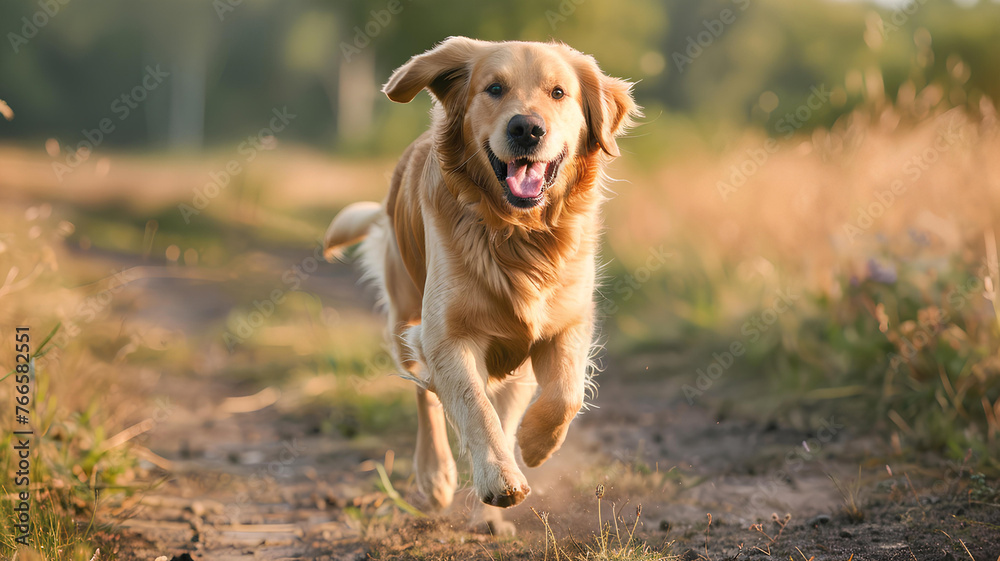 Golden Retriever dog run outdoor summer sunny day