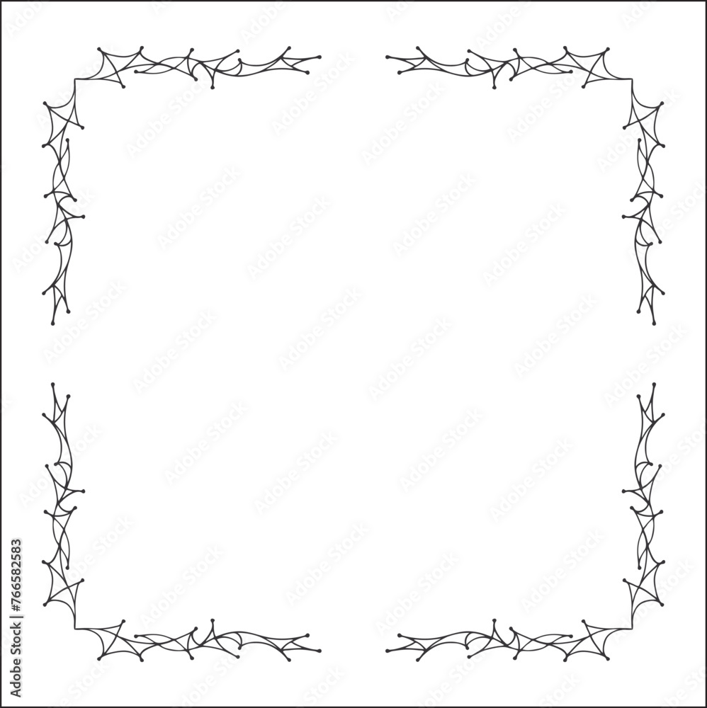 Elegant black and white ornamental frame, decorative border, corners for greeting cards, banners, business cards, invitations, menus. Isolated vector illustration.	
