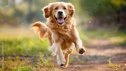 Golden Retriever dog run outdoor summer sunny day