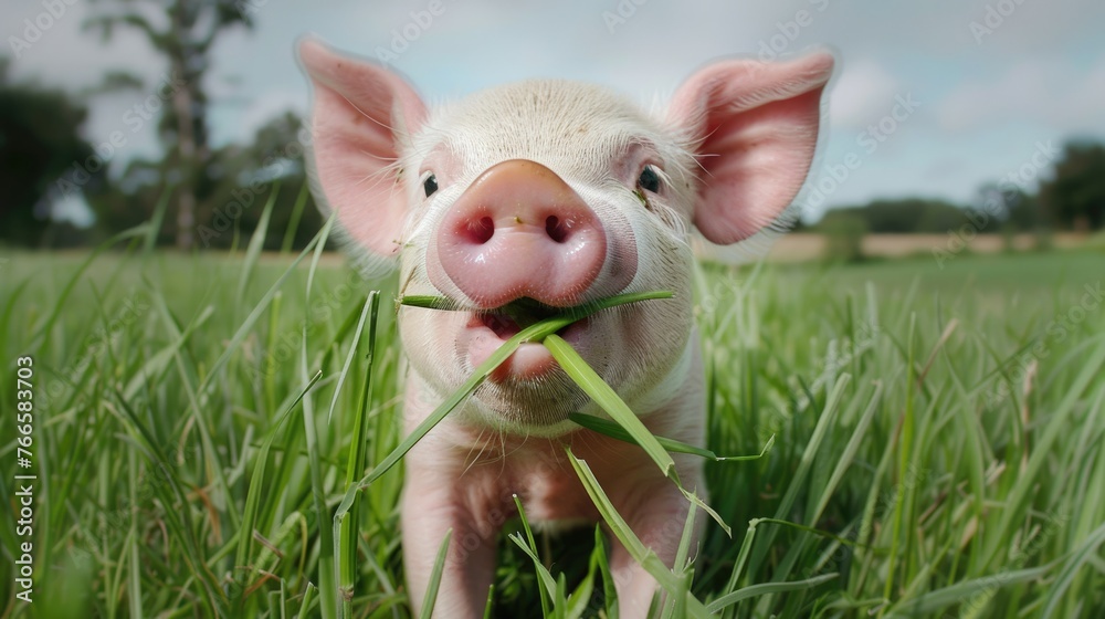 custom made wallpaper toronto digitalHappy Baby Piglets Eating Grass in Green Field. A delightful image of cute and content piglets in a lush field enjoying their meal