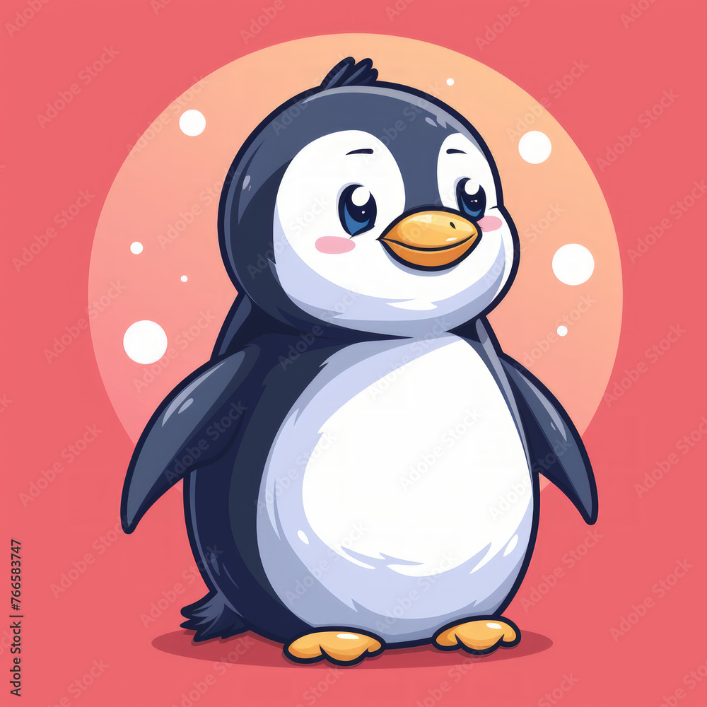 Naklejka premium Brand New Coffee Kiosk: A Logistics Penguin Adventure