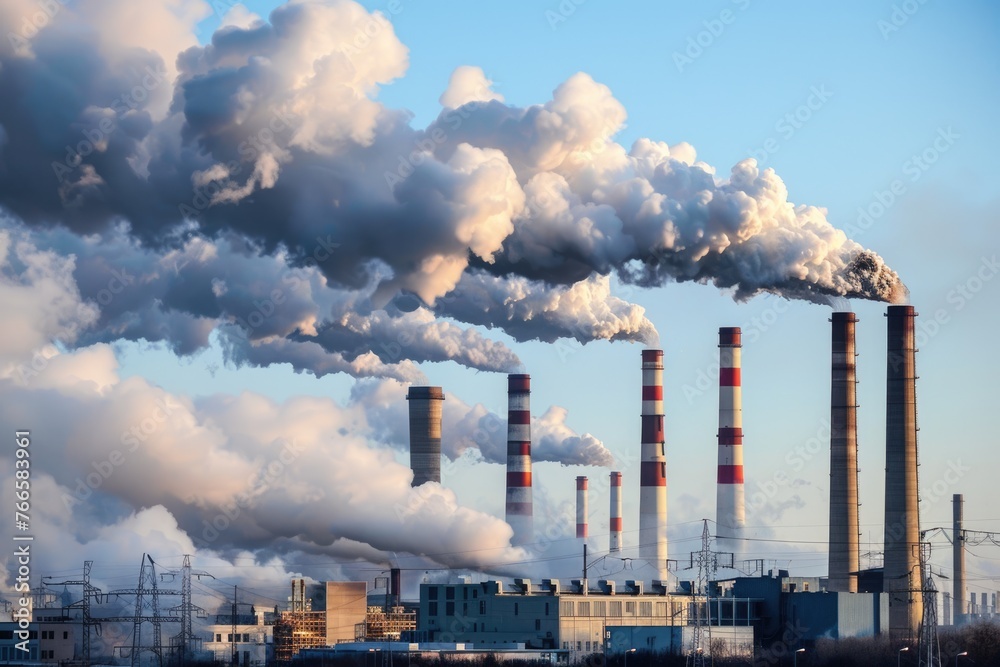 Pollution from Coal Fossil Fuel Power Plant Smokestacks: Carbon Emission and Environmental Impact