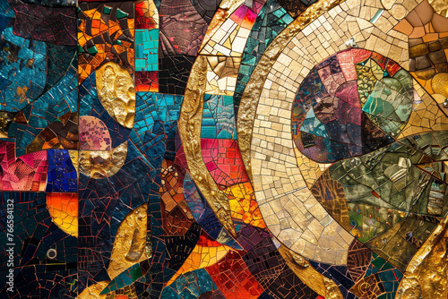 A close-up of an abstract background inspired by the rich colors and textures of Italian mosaics.
