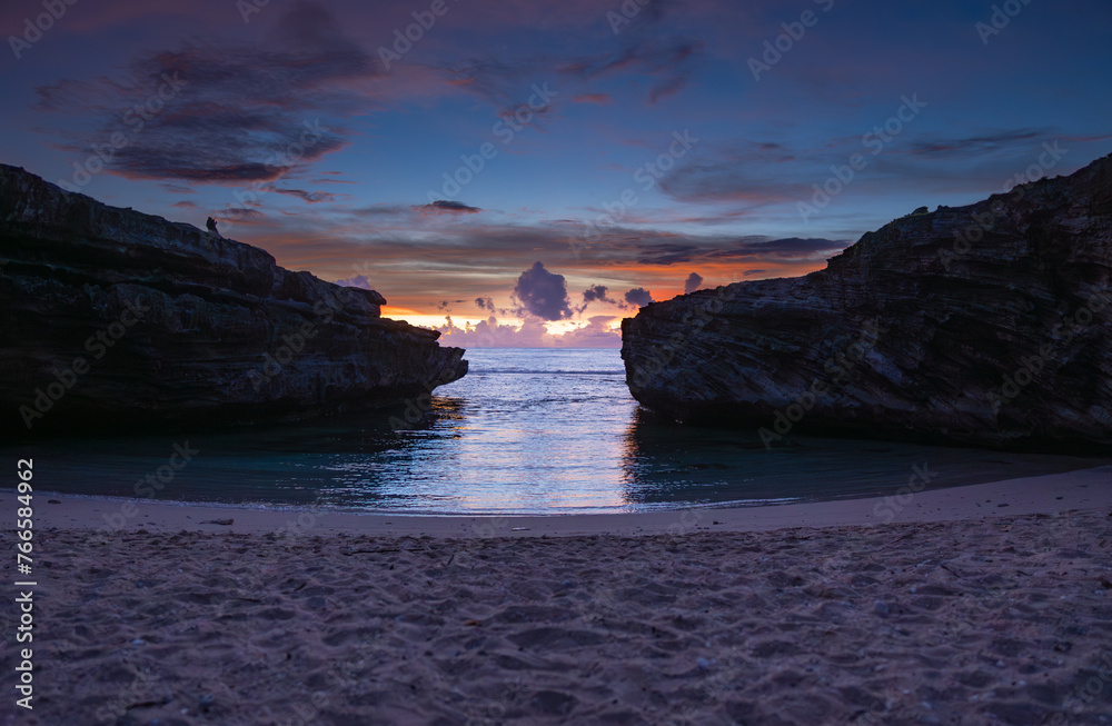 View of sunrise at Anse Bouteille located on the west coast of Rodrigues island	