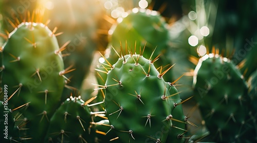 Beautiful cactus with soft bokeh sunset background. Plant and flowers concept.