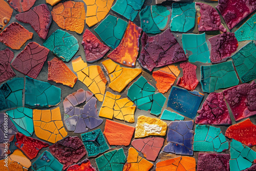 A close-up of an abstract background inspired by the rich colors and textures of Spanish mosaics.